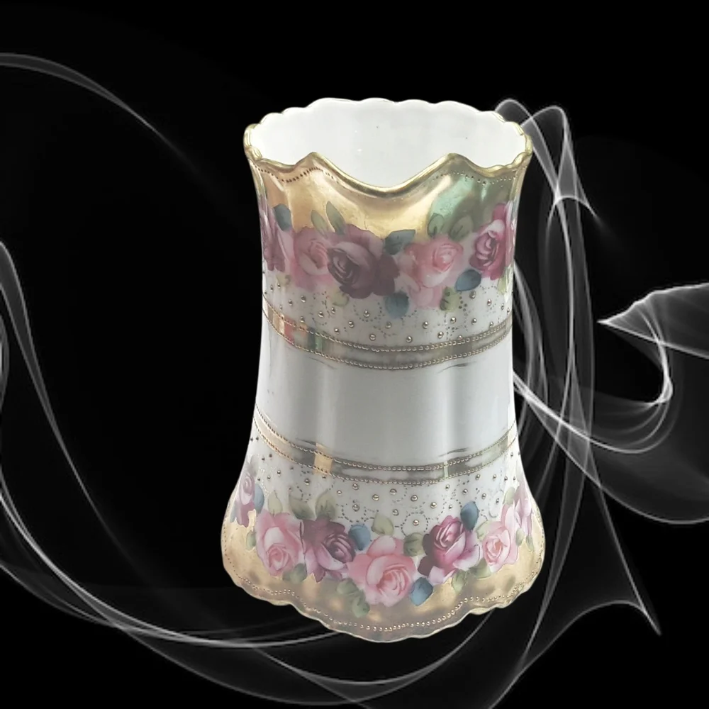 Large Handpainted Nippon Pitcher with Gold and Pink Roses